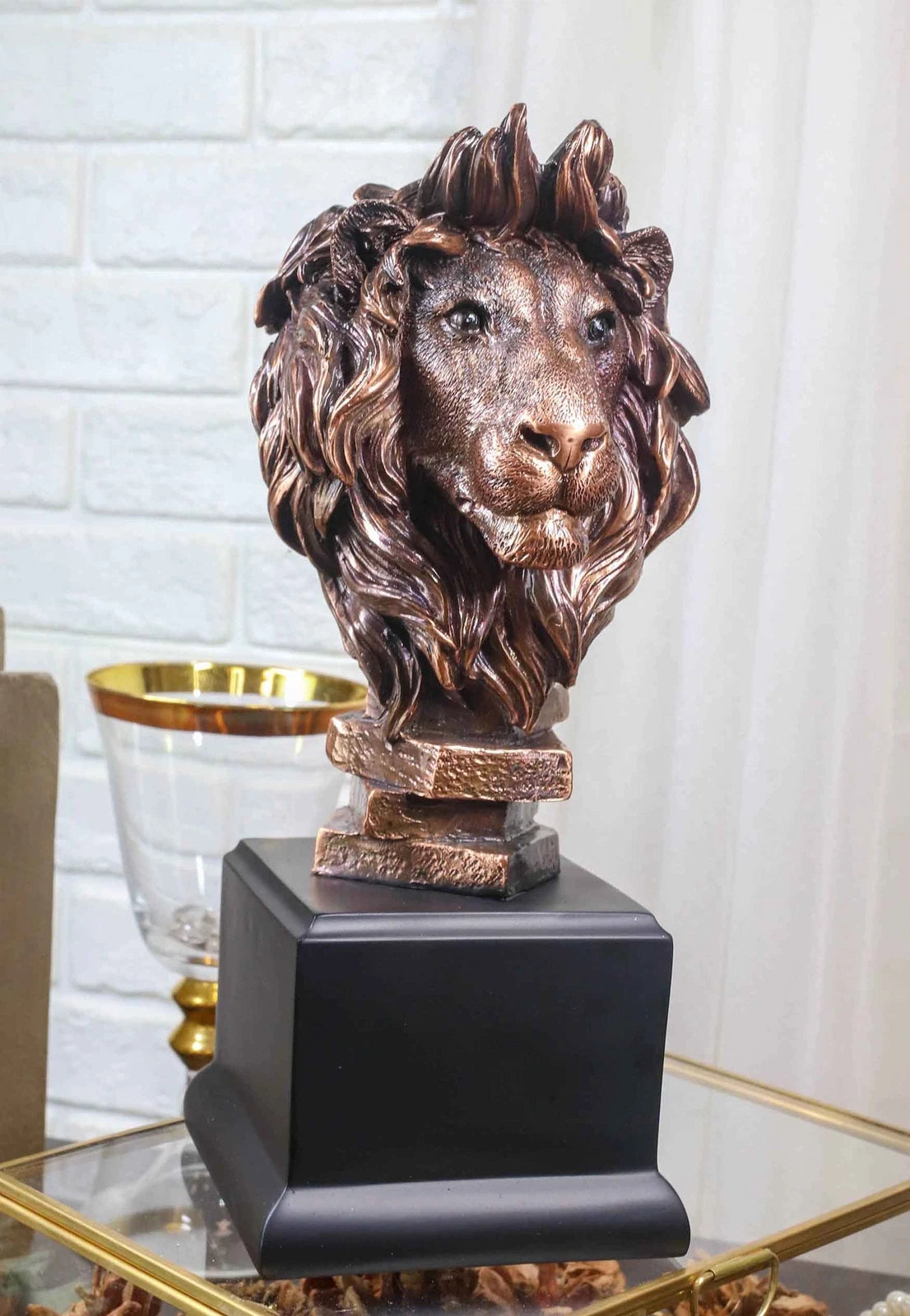 King Of The Jungle African Lion Pride Bust Bronze Electroplated Figurine Statue-1