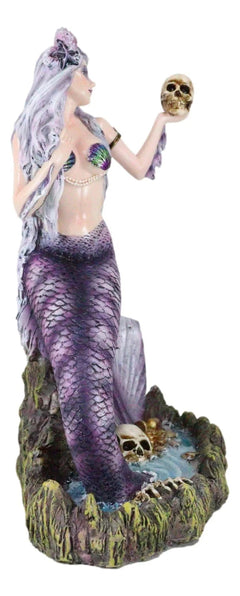 Large Sirens of The Seas Necromancer Gothic Mermaid Holding A Skull Figurine-4
