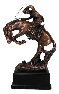 Western Rodeo Wild Cowboy With Bucking Horse Bronze Electroplated Figurine-3