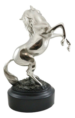 Western Black Beauty Prancing Horse Stallion Silver Resin Figurine With Base-2