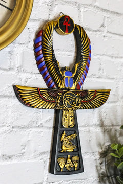 Egyptian Golden Ankh Scarab Maat and Eye of Horus Wall Decor Figurine 8" H-3