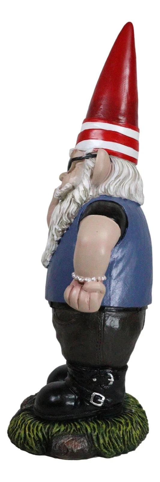 Flip The Bird American Biker Bully Gnome Not Welcome Statue Garden Patio Pool-4