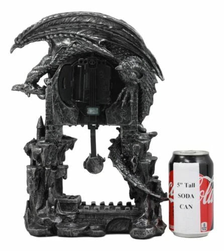 Large Gothic Smaug Dragon Overlord Guarding Castle Pendulum Table Clock Statue-4