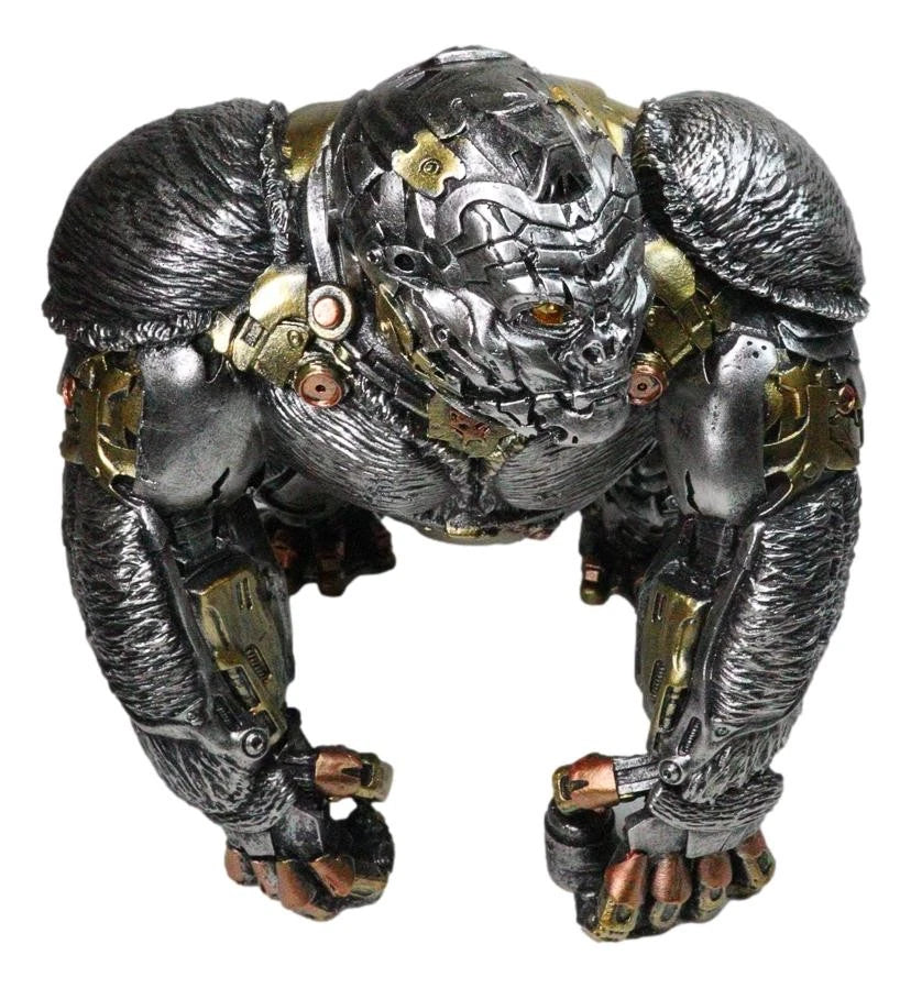 Steampunk Gearwork Cyborg Metallic Primate Silverback Gorilla Kong Figurine-6