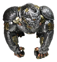 Steampunk Gearwork Cyborg Metallic Primate Silverback Gorilla Kong Figurine-6