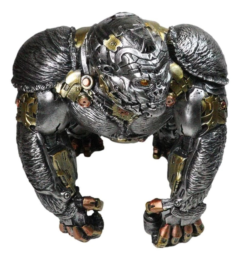 Steampunk Gearwork Cyborg Metallic Primate Silverback Gorilla Kong Figurine-6