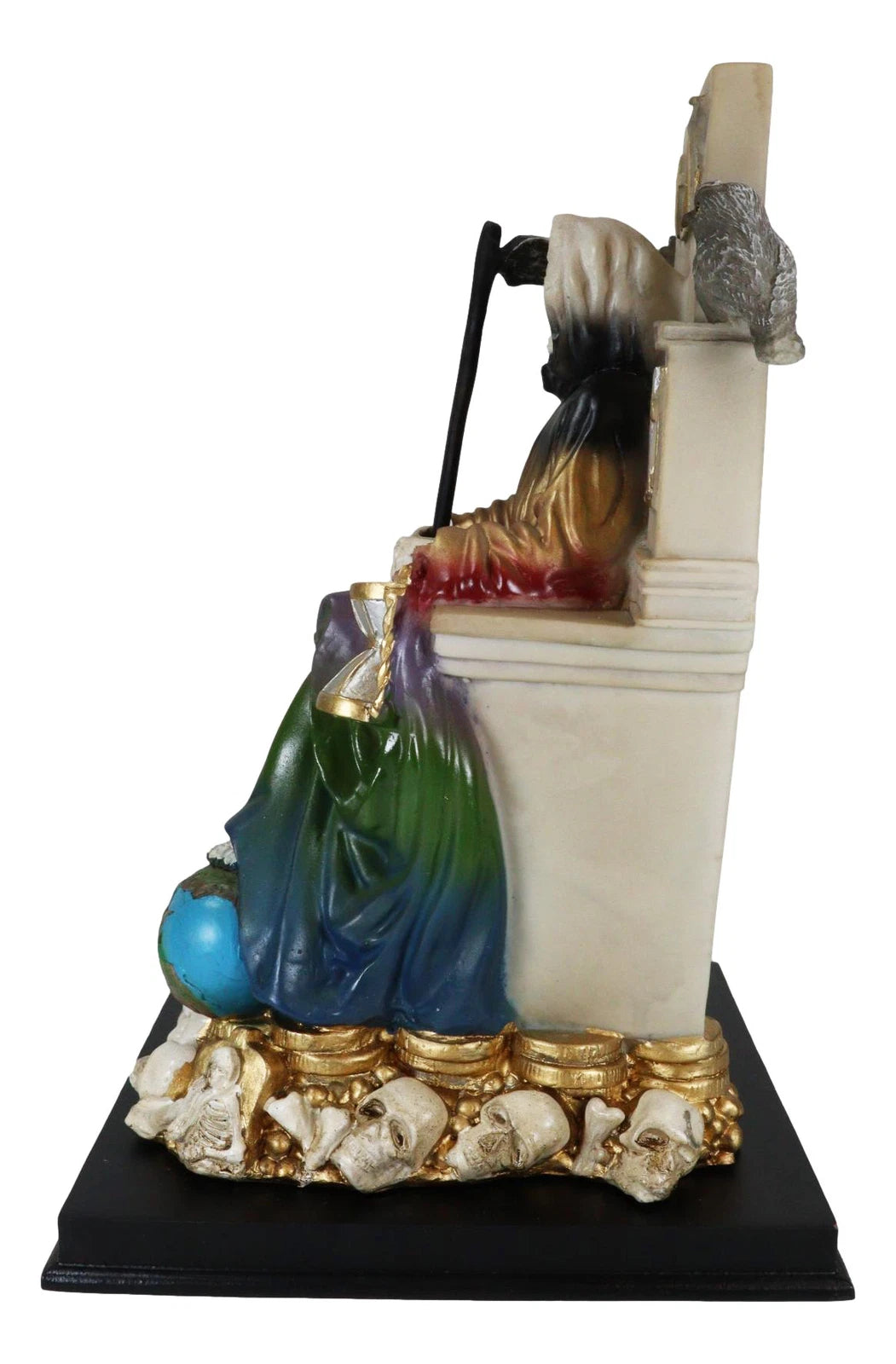 Rainbow Robe Holy Santa Muerte Seated On Throne with Scythe Statue 10.5"H-6