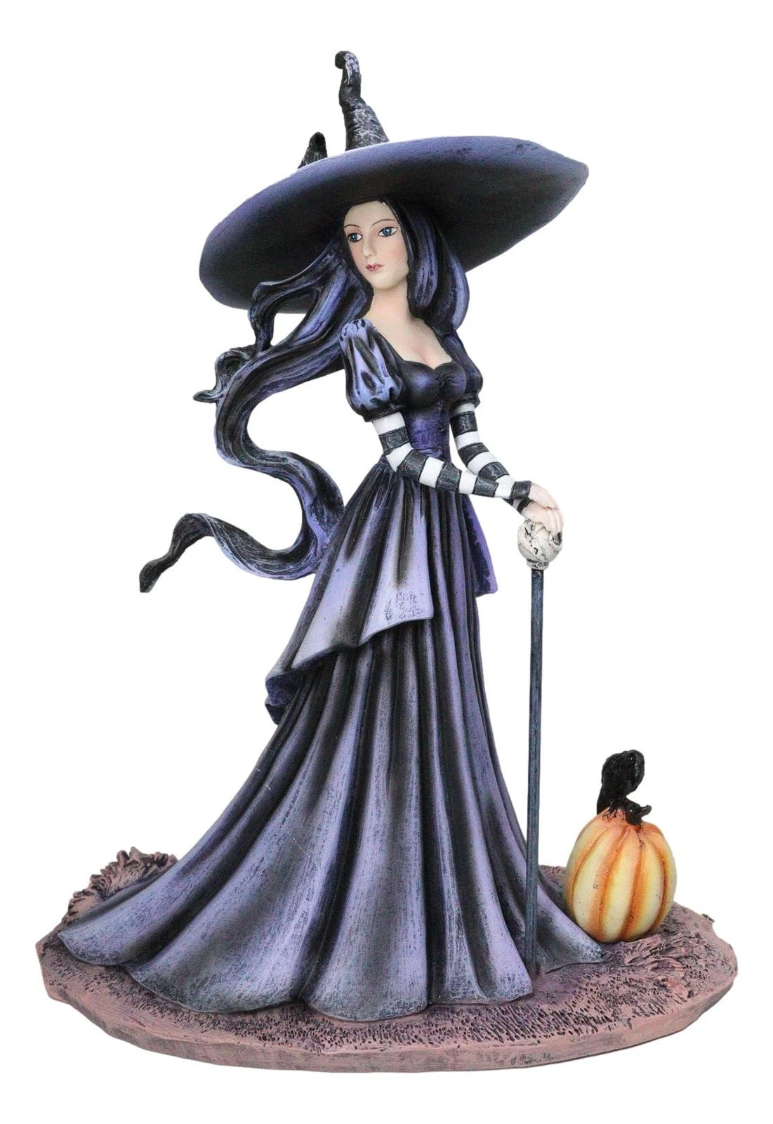 Amy Brown Halloween Pumpkin Gothic Ravenspell Crow Witch With Cane Figurine-6