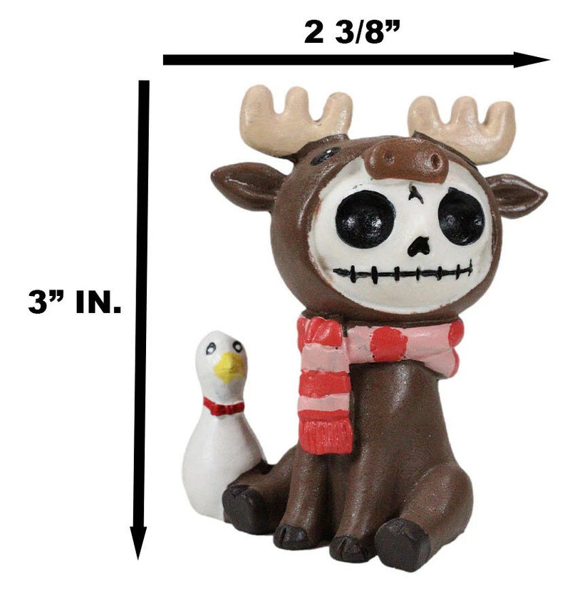 Furry Bones Pink Scarfed Spruce The Moose With White Duck Skeleton Figurine 3"H-8