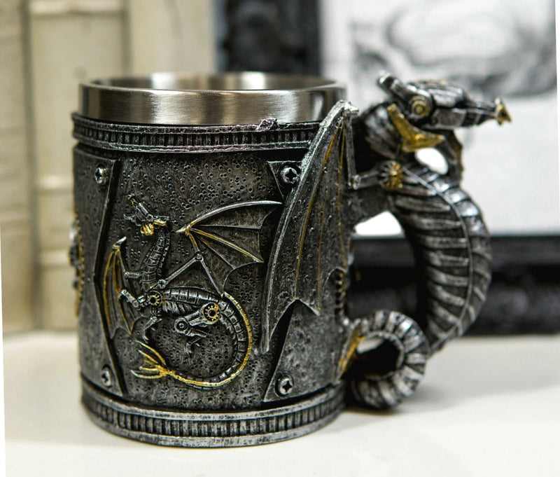 Silver Surfer Steampunk Cyborg Robotic Dragon Jarra de cerveza Jarra Taza de café-1