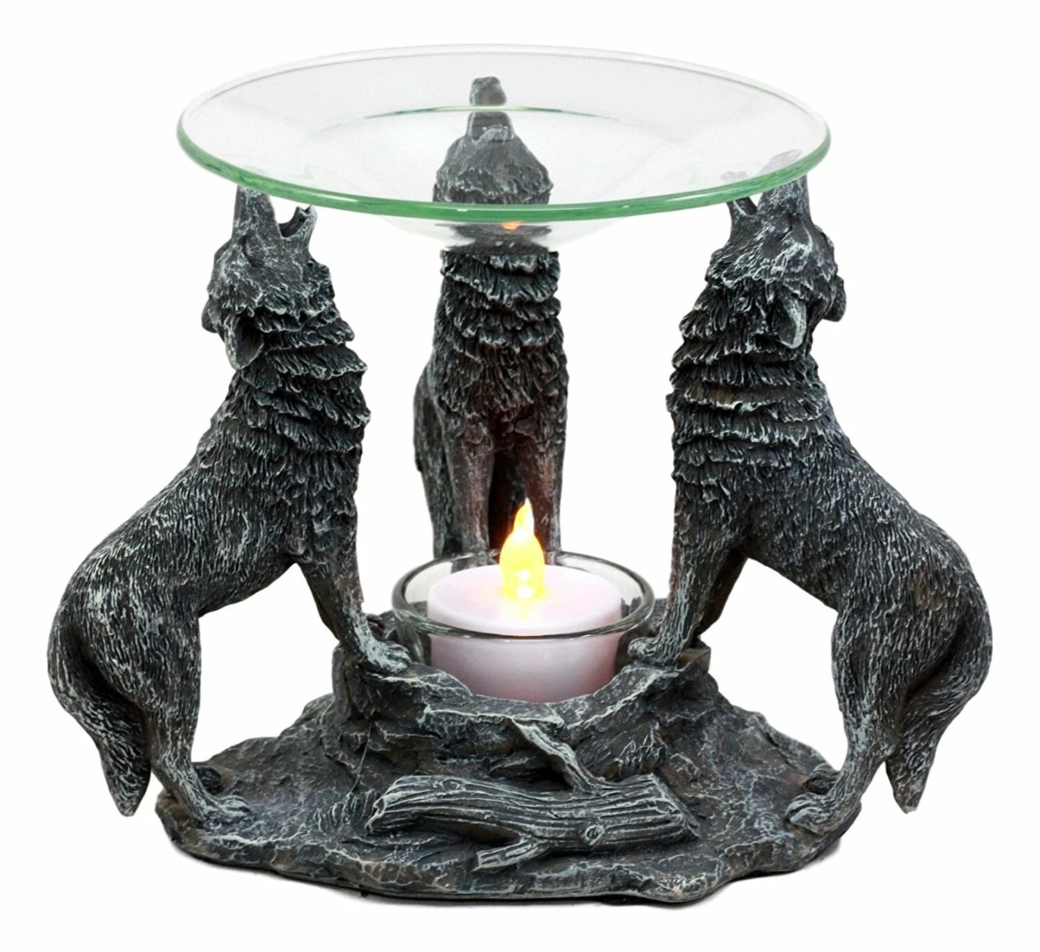 Moonlight Three Howling Wolves Candle Oil Warmer Or Wax Tart Burner Figurine-4