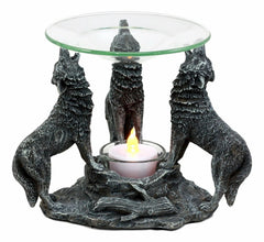 Moonlight Three Howling Wolves Candle Oil Warmer Or Wax Tart Burner Figurine-4