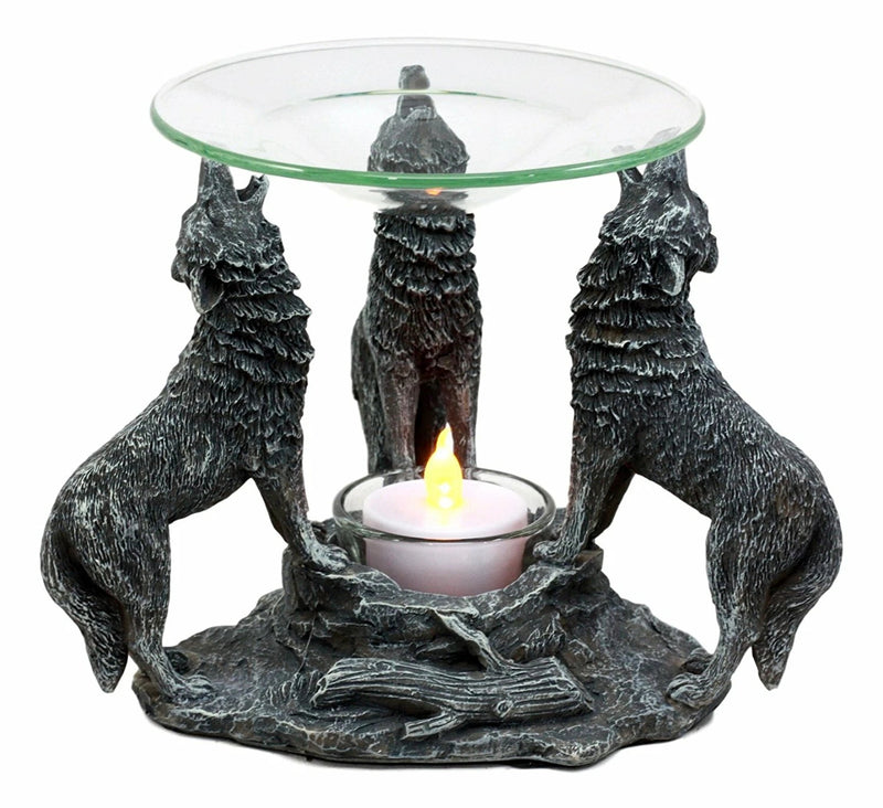 Moonlight Three Howling Wolves Candle Oil Warmer Or Wax Tart Burner Figurine-4