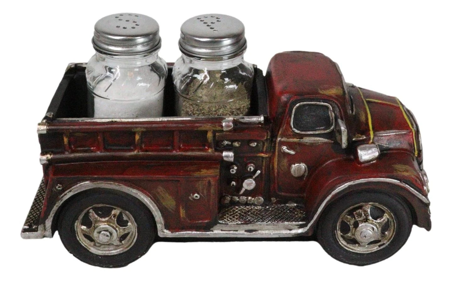 Figura de camión de bomberos rojo vintage para salero y pimentero de cristal-3