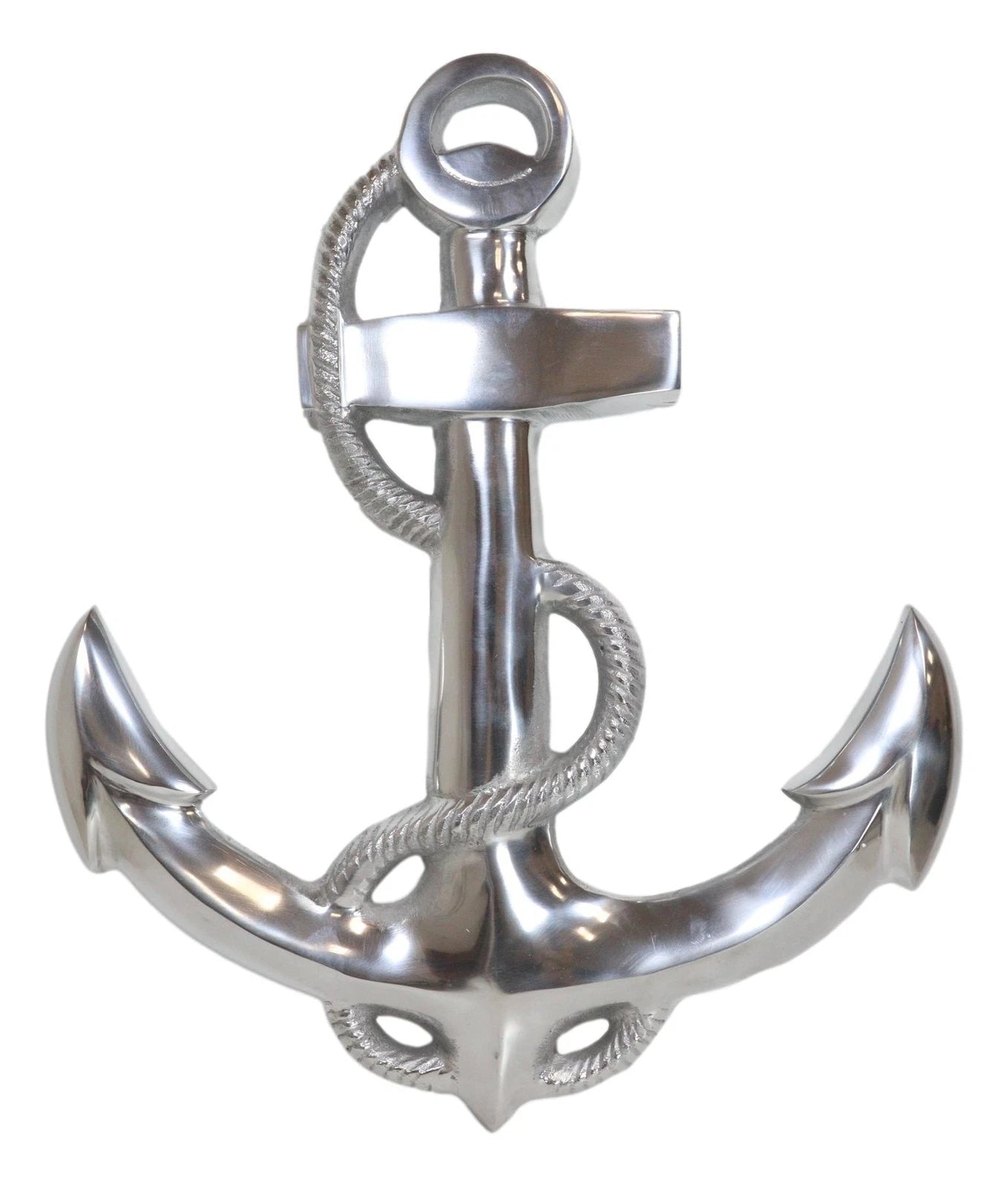 Nautical Ocean Marine Polished Aluminum Metal Ship Anchor Wall Decor Plaque 18"H-5