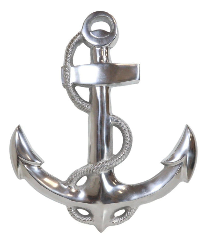 Nautical Ocean Marine Polished Aluminum Metal Ship Anchor Wall Decor Plaque 18"H-5