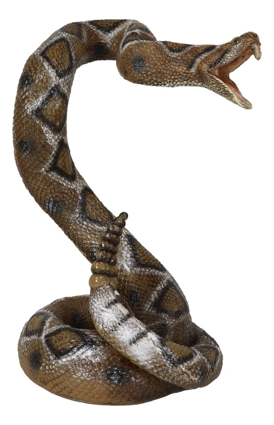 Realistic Attacking Coiled Diamondback Rattlesnake With Fangs Bared Figurine-8