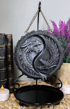 Medieval Ying Yang Dragons Aroma Waterfall Medal Backflow Incense Cone Burner-1