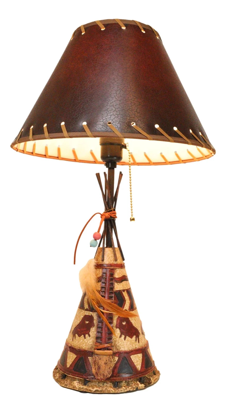 Southwestern Indian Bisons Buffalo Teepee Hut Dreamcatcher Feathers Table Lamp-8