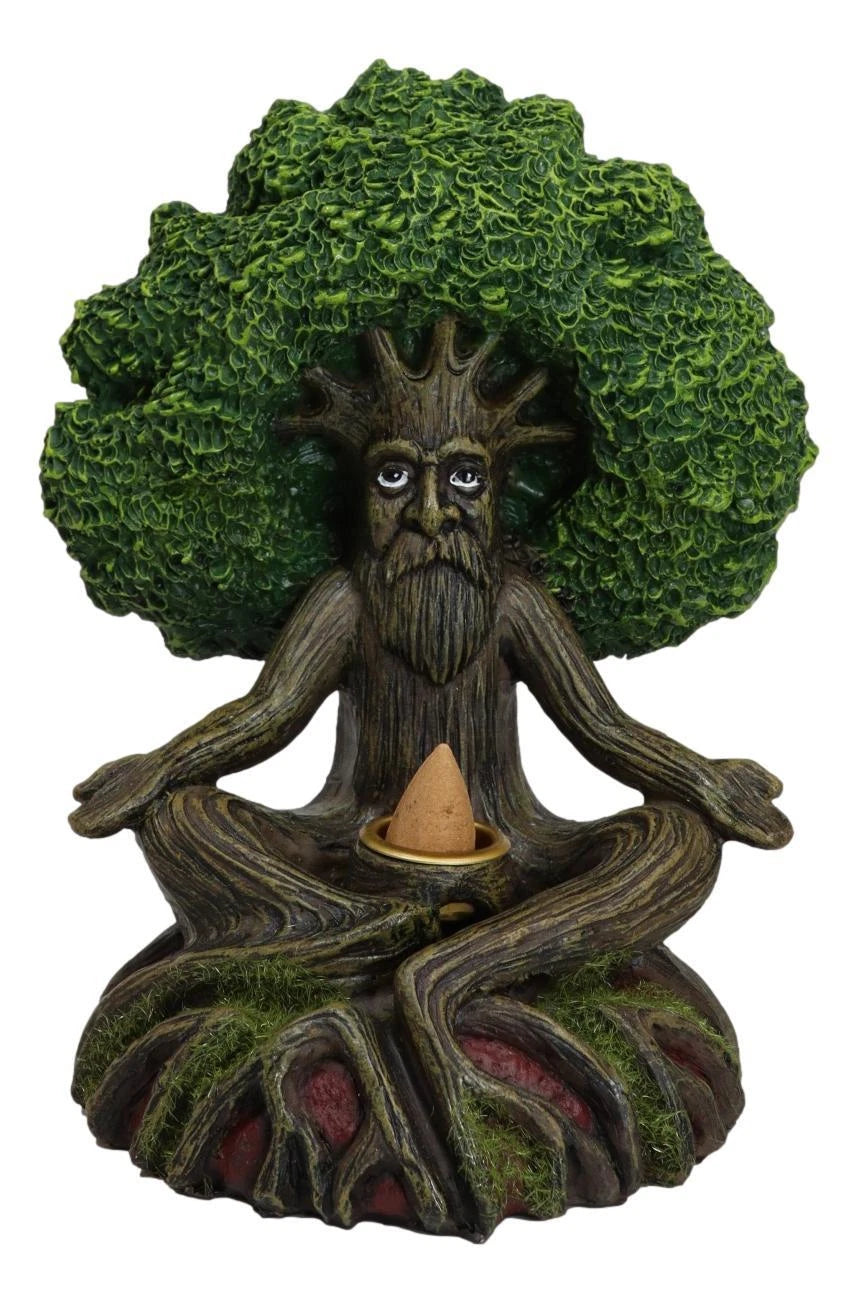 Forest Greenman Tree Man Ent Meditating Backflow Incense Cone Burner Figurine-5