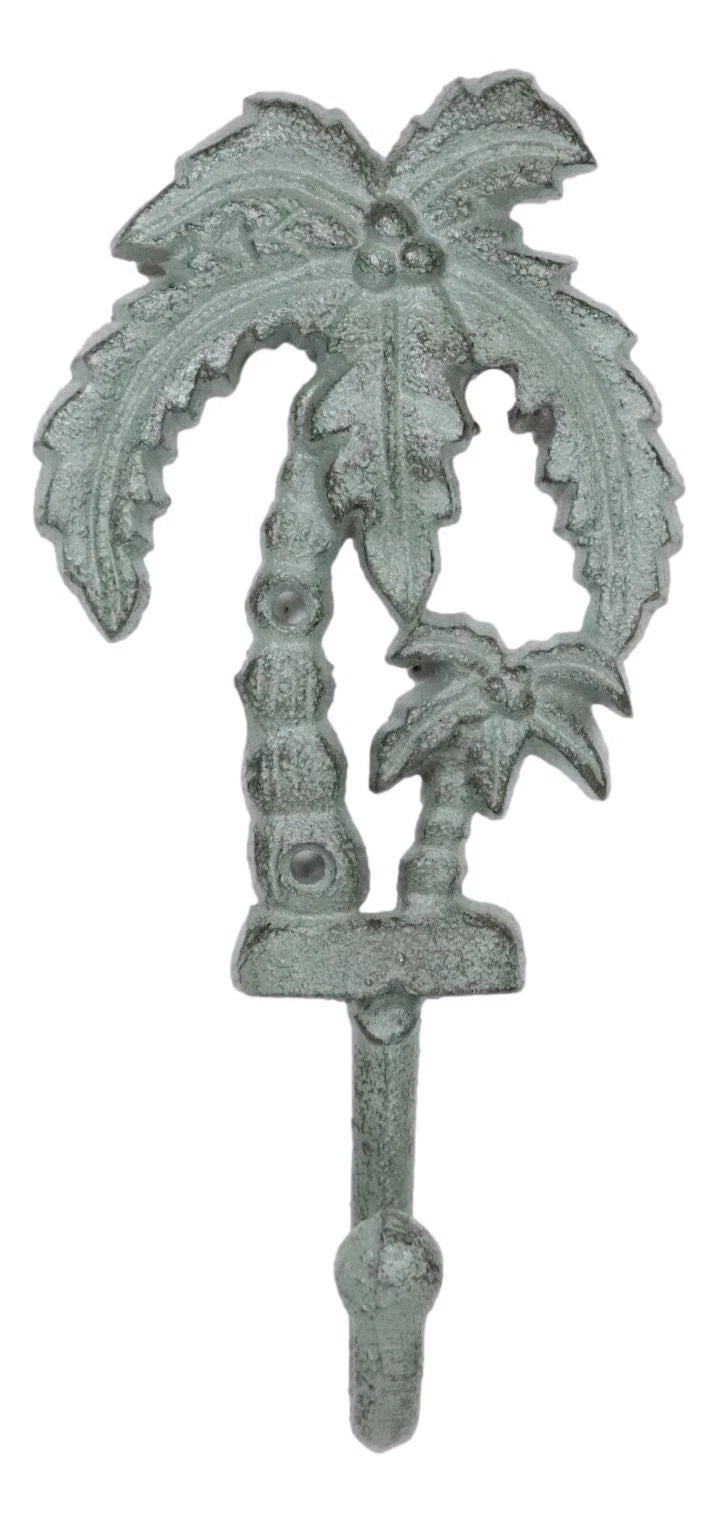 Cast Iron Verdigris Tropical Paradise Beach Coconut Palm Trees Coat Wall Hook-5
