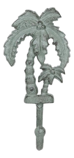 Cast Iron Verdigris Tropical Paradise Beach Coconut Palm Trees Coat Wall Hook-5
