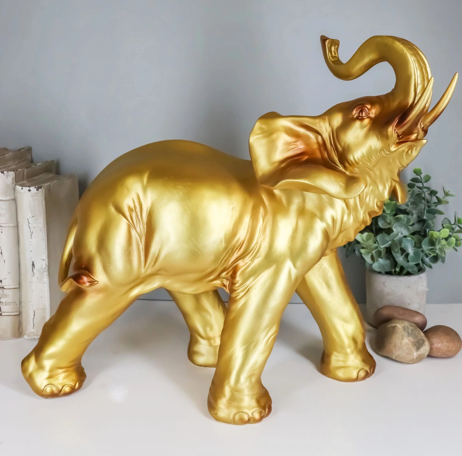 Estatua de elefante dorado Feng Shui de gran Buda tailandés auspicioso con la trompa hacia arriba-5