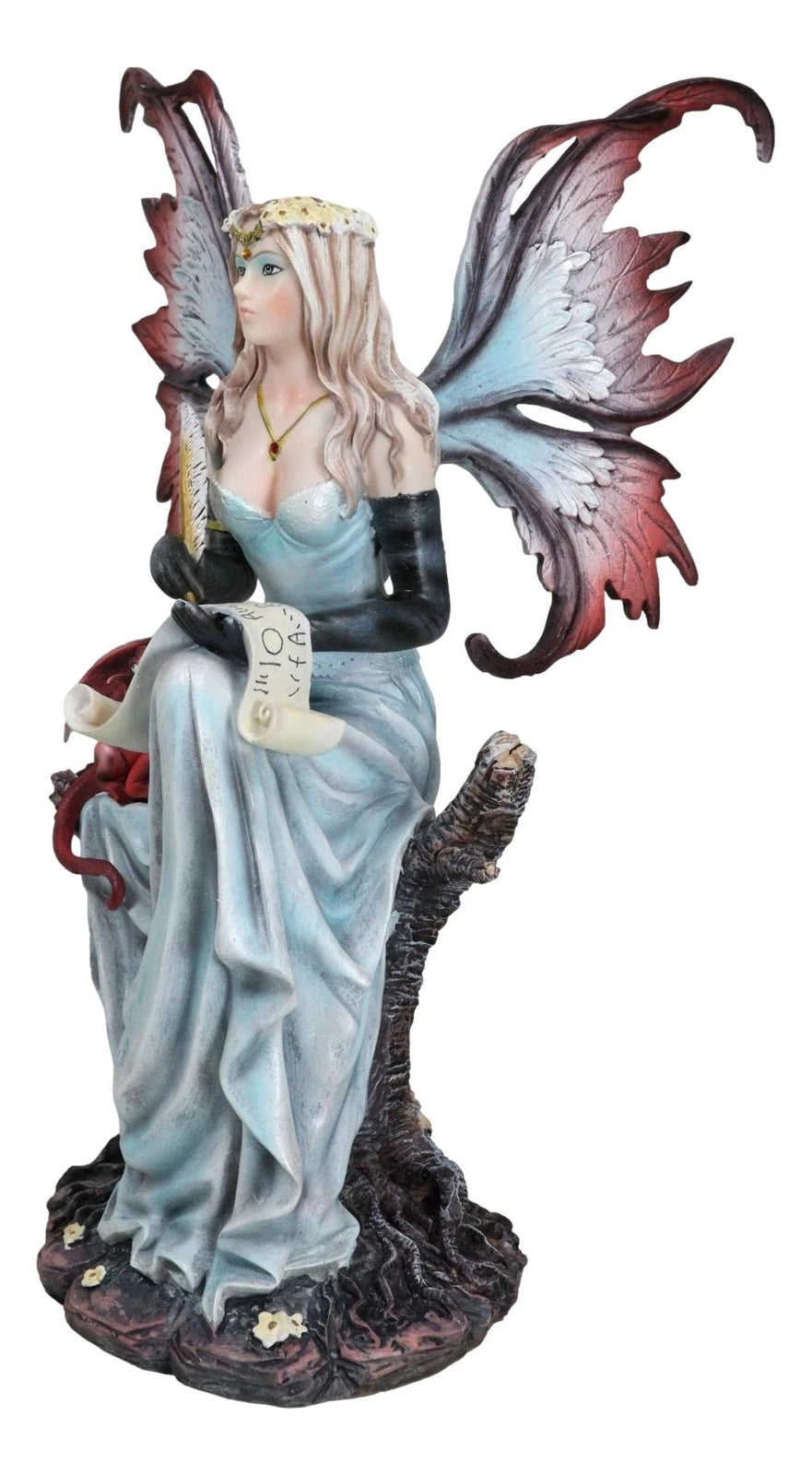 Blonde Fairy Scribe And Red Dragon Writing On Dragons Tales Scroll Figurine-6