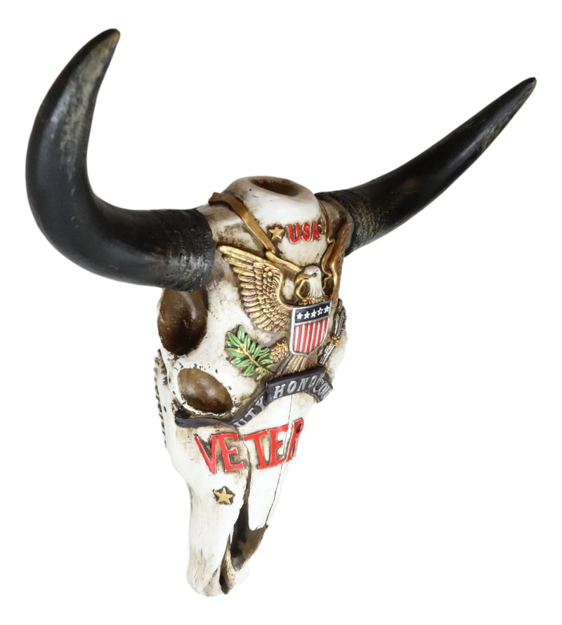 Western Veteran USA Great Seal Eagle Emblem Patriotic Cow Skull Wall Decor-4