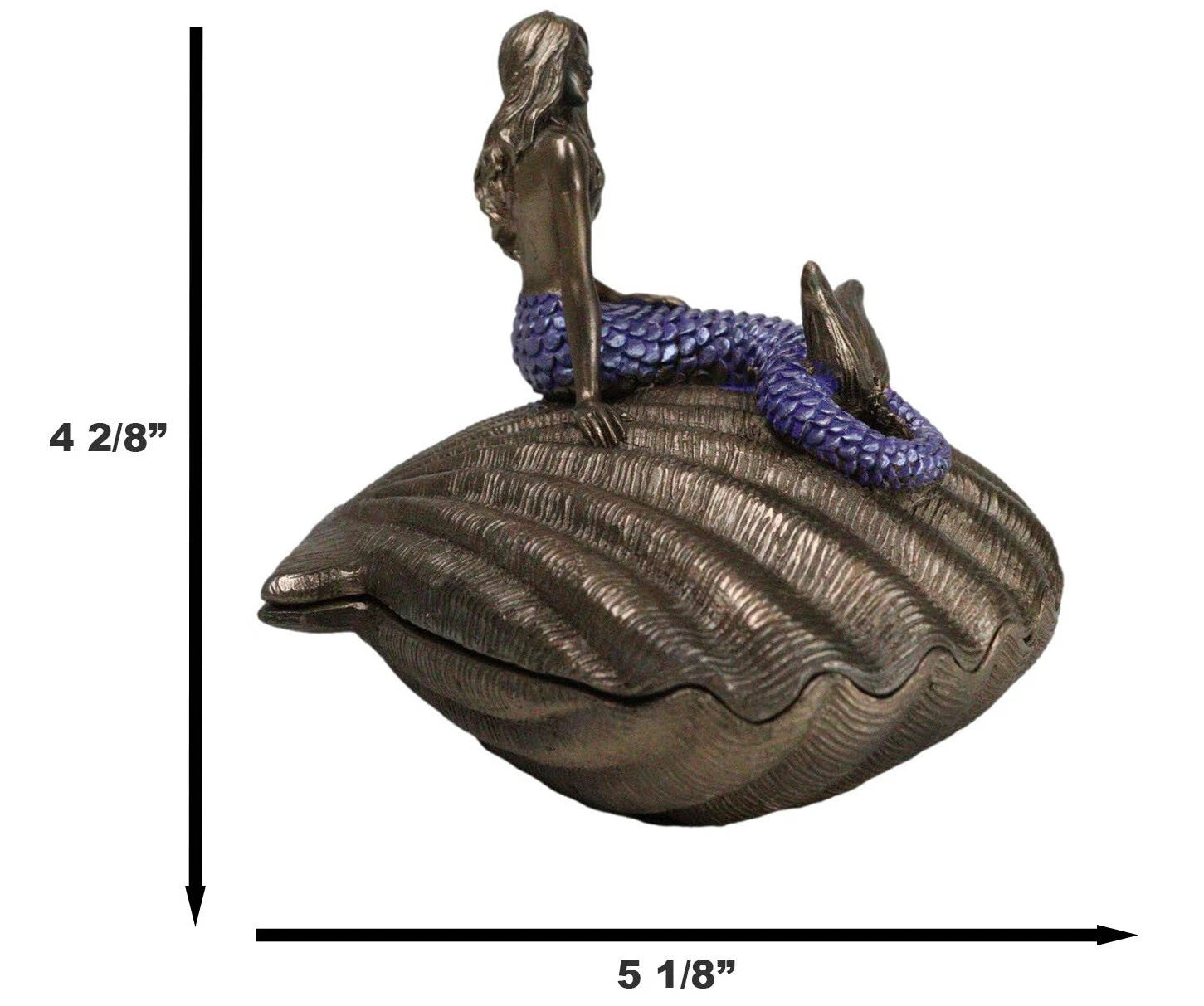 Beautiful Mermaid Sitting On Giant Sea Shell Decorative Jewelry Box Figurine-3
