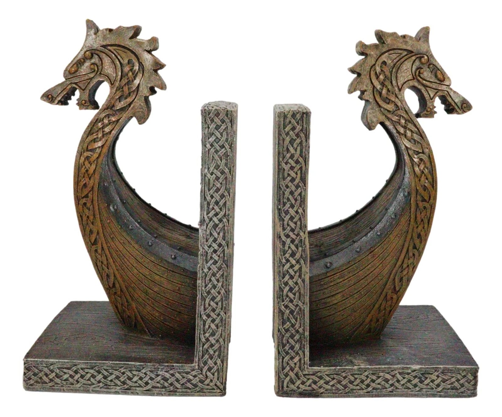 Nautical Marine Scandinavian Viking Fjord Dragon Longship Prow Ship Bookends Set-3