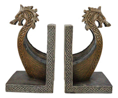 Nautical Marine Scandinavian Viking Fjord Dragon Longship Prow Ship Bookends Set-3