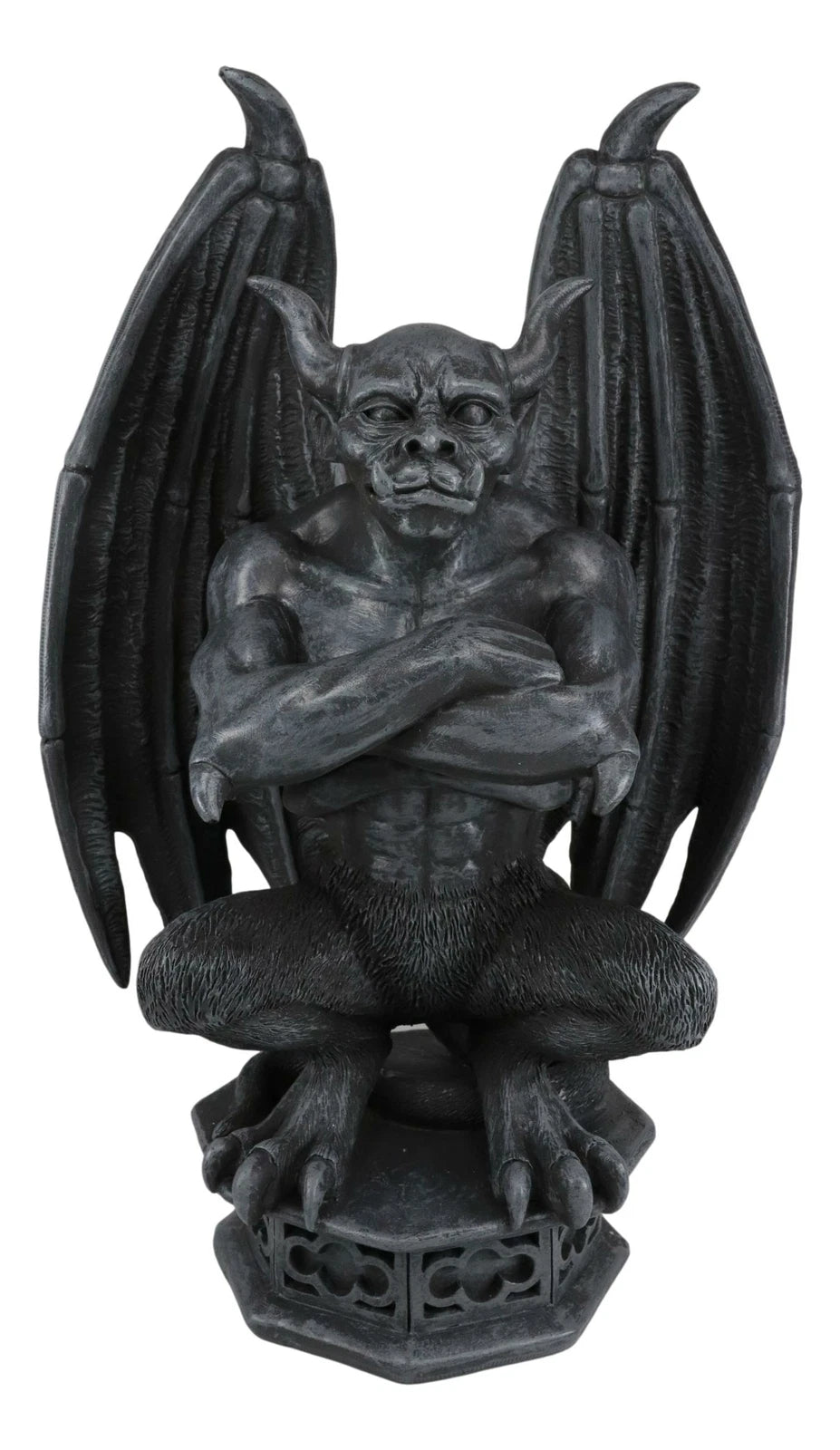Gothic Gargoyle Statue, Horned Bulldog Figurine 12"H for Home Decor, Garden, Patio, Mantle Display, Crouching on Pedestal, Winged Fantasy Sculpture, Collector Gift-3