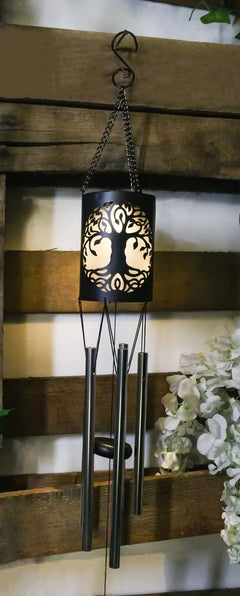 Celtic Tree Of Life Cylindrical Steel Metal Filigree Hanging Solar Wind Chime-1