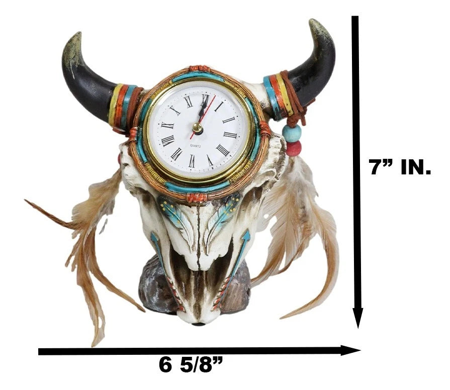 Southwestern Indian Dreamcatcher Feathers Steer Cow Skull Desktop Table Clock-9