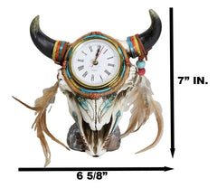 Southwestern Indian Dreamcatcher Feathers Steer Cow Skull Desktop Table Clock-9