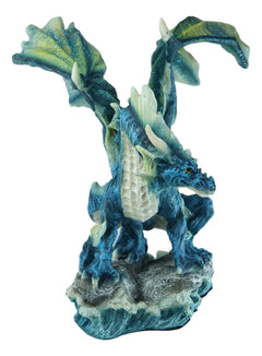 Large Blue Hyperion Water Behemoth Dragon Standing On Rock Figurine 11" H-2