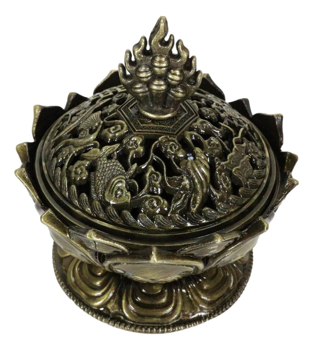 Buddha Padma Lotus Incense Holder Burner Figurine Eastern Meditation Decor 4"Dia-4