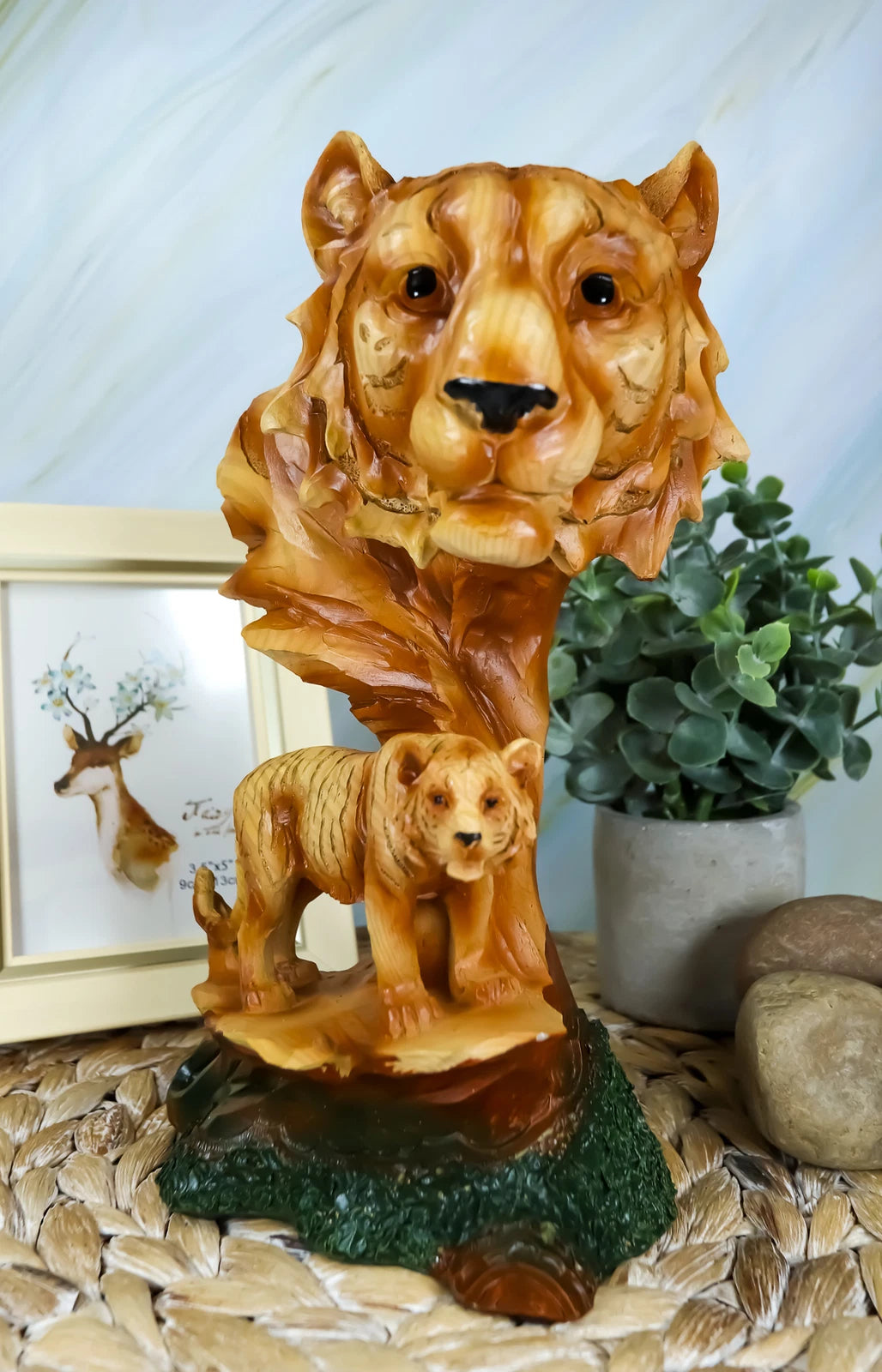 Tiger Bust Statue 9.25"H Faux Wood Resin Tiger Family Wildlife Figurine