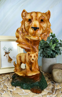 Tiger Bust Statue 9.25"H Faux Wood Resin Tiger Family Wildlife Figurine-1