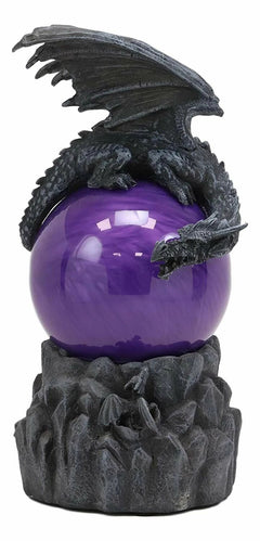 Estatua de bola de cristal con sensor de sonido del Dragón Crepuscular descansando sobre una tormenta de arena morada-4