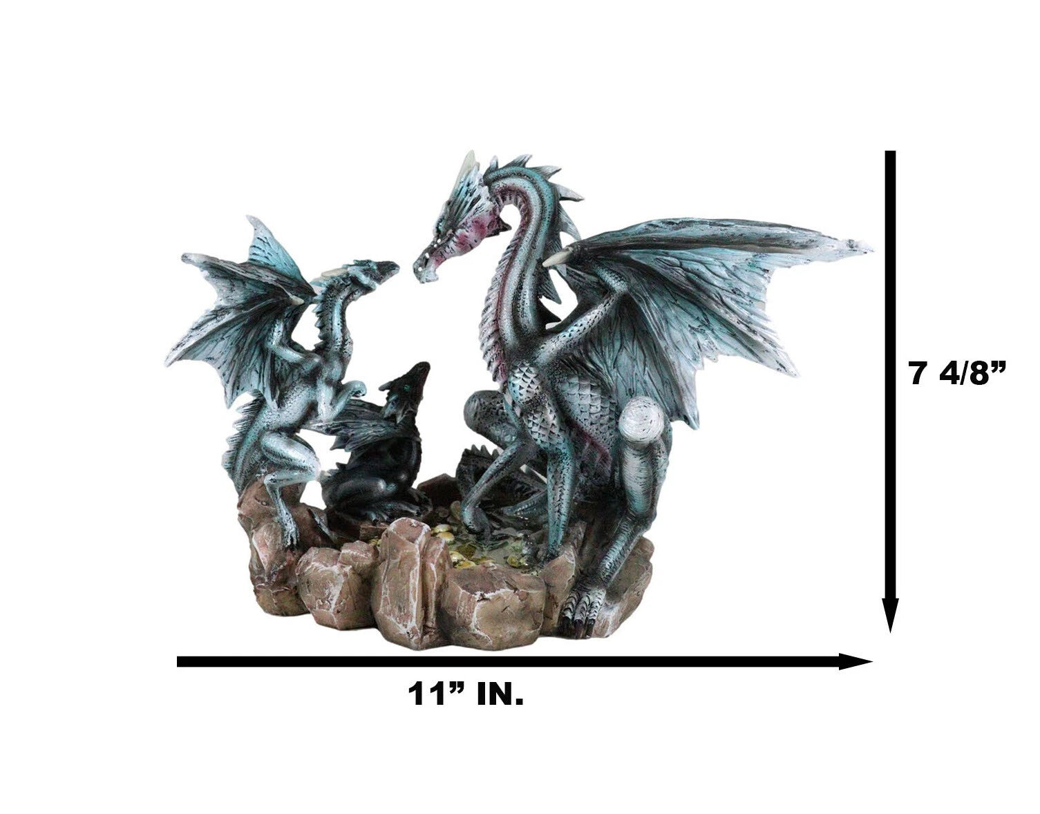 Dragon Figurine, 12" Blue Iceberg Mother Dragon with Baby Dragons Statue for Shelf, Mantle, Home, or Fantasy Room Decor Collectible-3