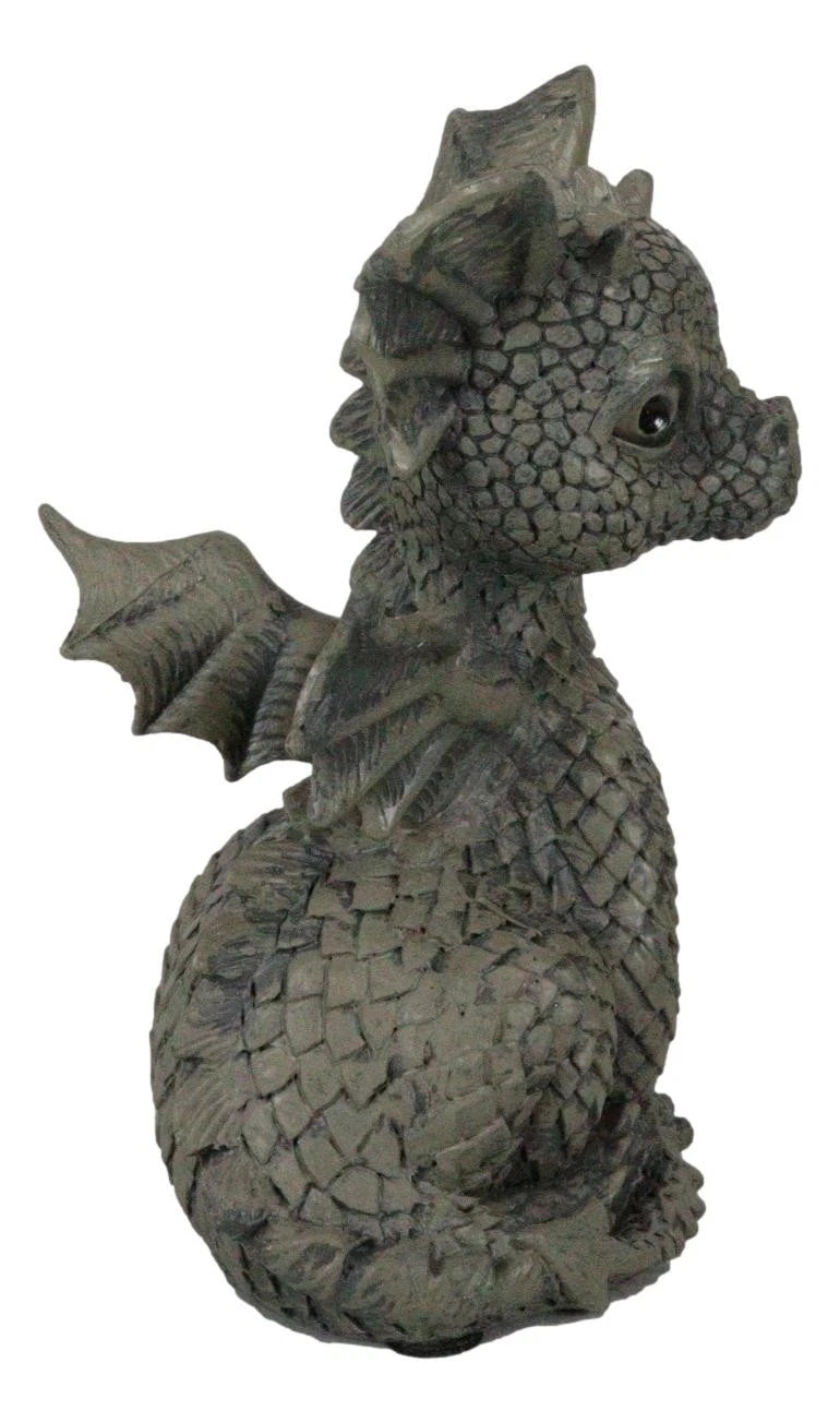 Whimsical Dainty Garden Dragon Sitting Figurine Faux Stone Fantasy Decor-5