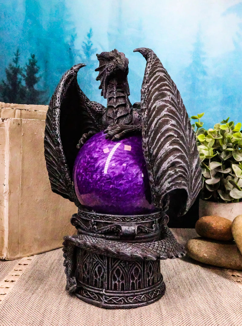 Midnight Climbing Winged Dragon Purple Blood Sandstorm Ball Statue 10"H-2
