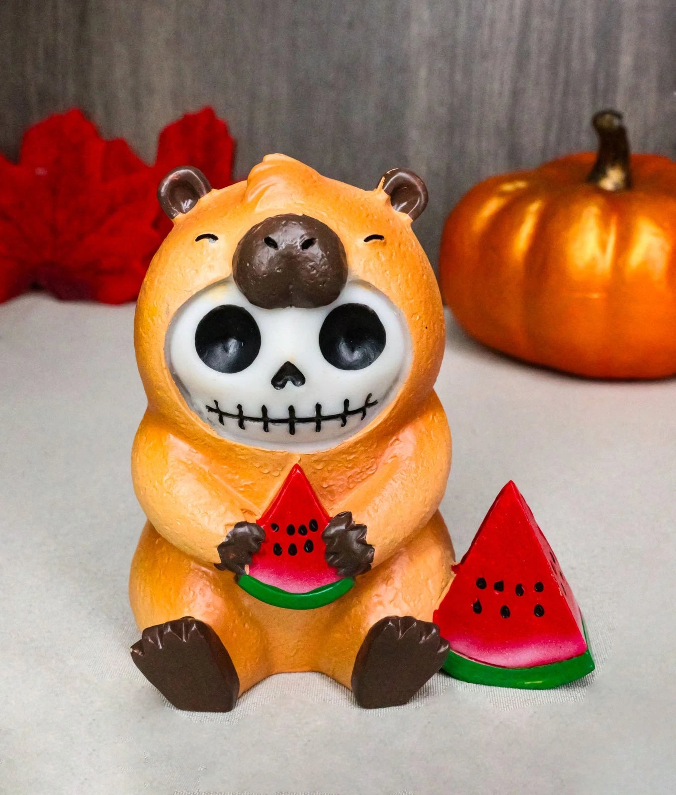 Furrybones Adorable Capybara With Watermelon Skeleton Figurine Furry Bones