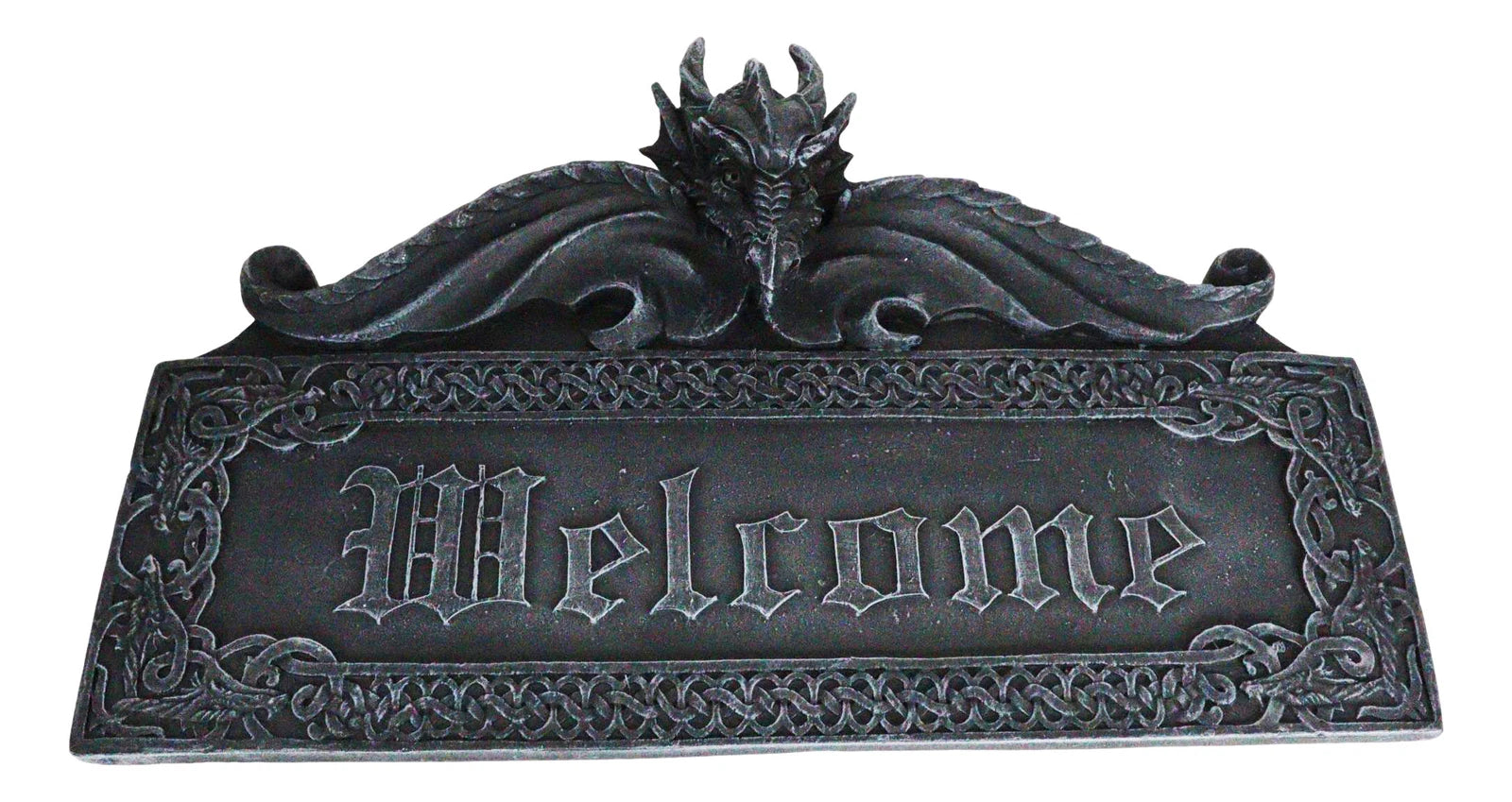 Celtic Medieval Gothic Guardian Dragon Welcome Plaque Door Wall Sculpture-3