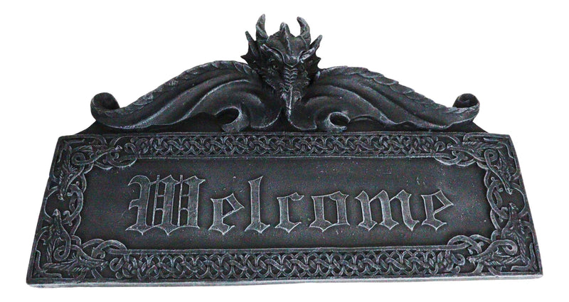 Celtic Medieval Gothic Guardian Dragon Welcome Plaque Door Wall Sculpture-3