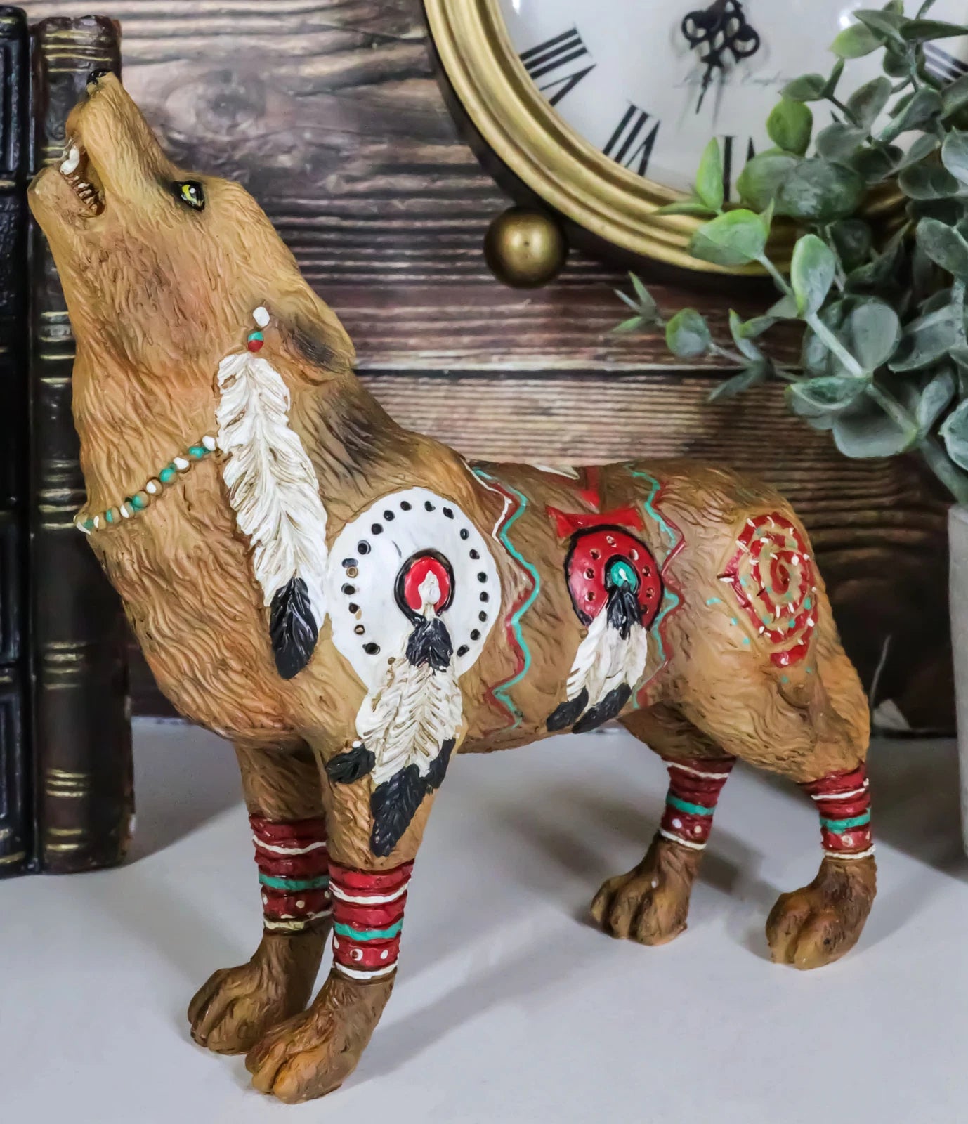 Colección de figuras tótem de lobo aullador nativo de Warpath, 6,25" de largo