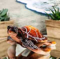Nautical Ocean Brown Hues Giant Sea Turtle Swimming Decorative Figurine Tortoise-1