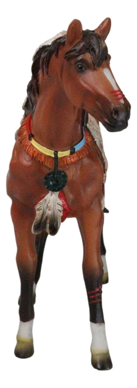 Estatua artesanal de caballo espiritual con sillín tapizado pintado, 24 cm de largo-4